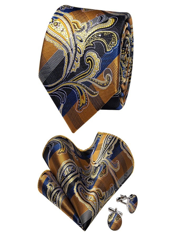 YourTies Gold Ties and Pocket Square Set for Men Silk Paisley Necktie with Lapel Pin Casual Wedding Party - Image 3