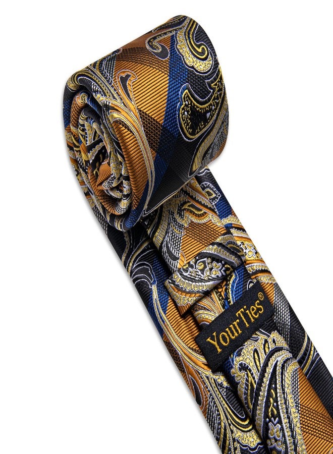 YourTies Gold Ties and Pocket Square Set for Men Silk Paisley Necktie with Lapel Pin Casual Wedding Party - Image 4