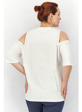 JOHN RICHMOND Women Sportswear Fit Printed Cold Shoulder Top, White  - Image 4