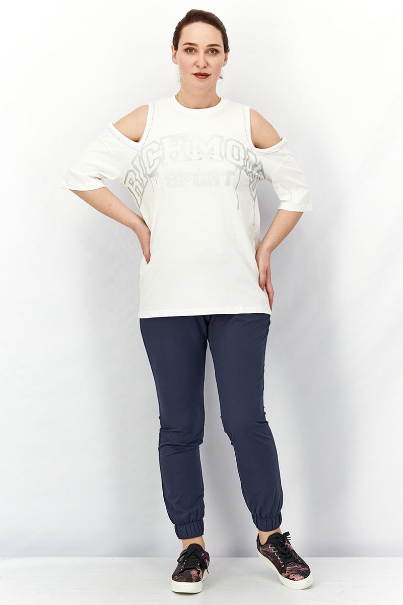 JOHN RICHMOND Women Sportswear Fit Printed Cold Shoulder Top, White - Image 3