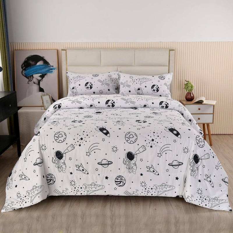 MAG 3Pcs Out Space Bedding Comforter SetAll Season Space Bedding TwinWhite Galaxy Comforter Set for Toddlers Kids Boys Teens and GirlsMicrofiber 1 Comforter  2 Pillowcases