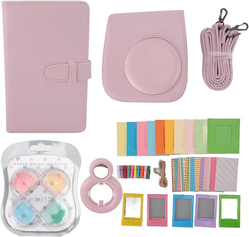 Light Pink Camera Case Set For Fujifilm Instax Mini 12 With Bag Strap Album Mirror - Image 2