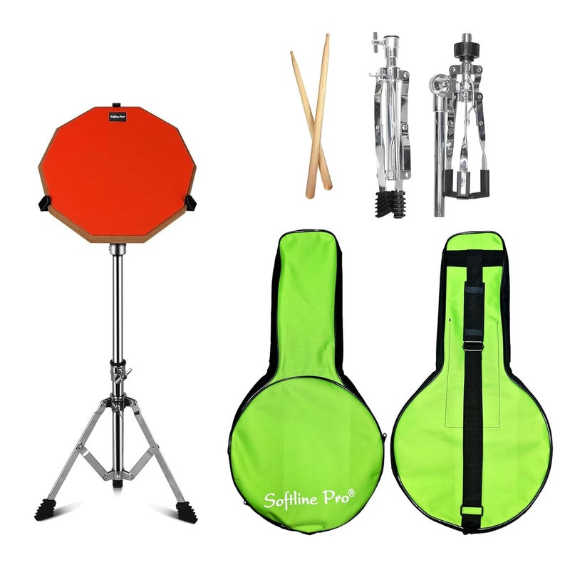 Softline Pro SP-DPPK-Kit 12" & 10 Corners Dumbed Drum Practice Pad Kit, Double Side with Stand & Bag (SP-DPPK-43-STICK-KIT-OG) - Image 1