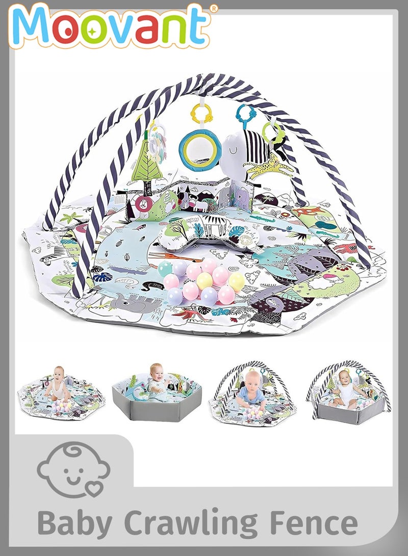 موفانت سجادة لعب للأطفال 5 في 1، سجادة نشاط للأطفال مع 6 ألعاب قابلة للربط، سجادة لعب للأطفال قابلة للغسل والتنفس لتنمية المهارات الحسية والحركية عند الأطفال حديثي الولادة - Image 1