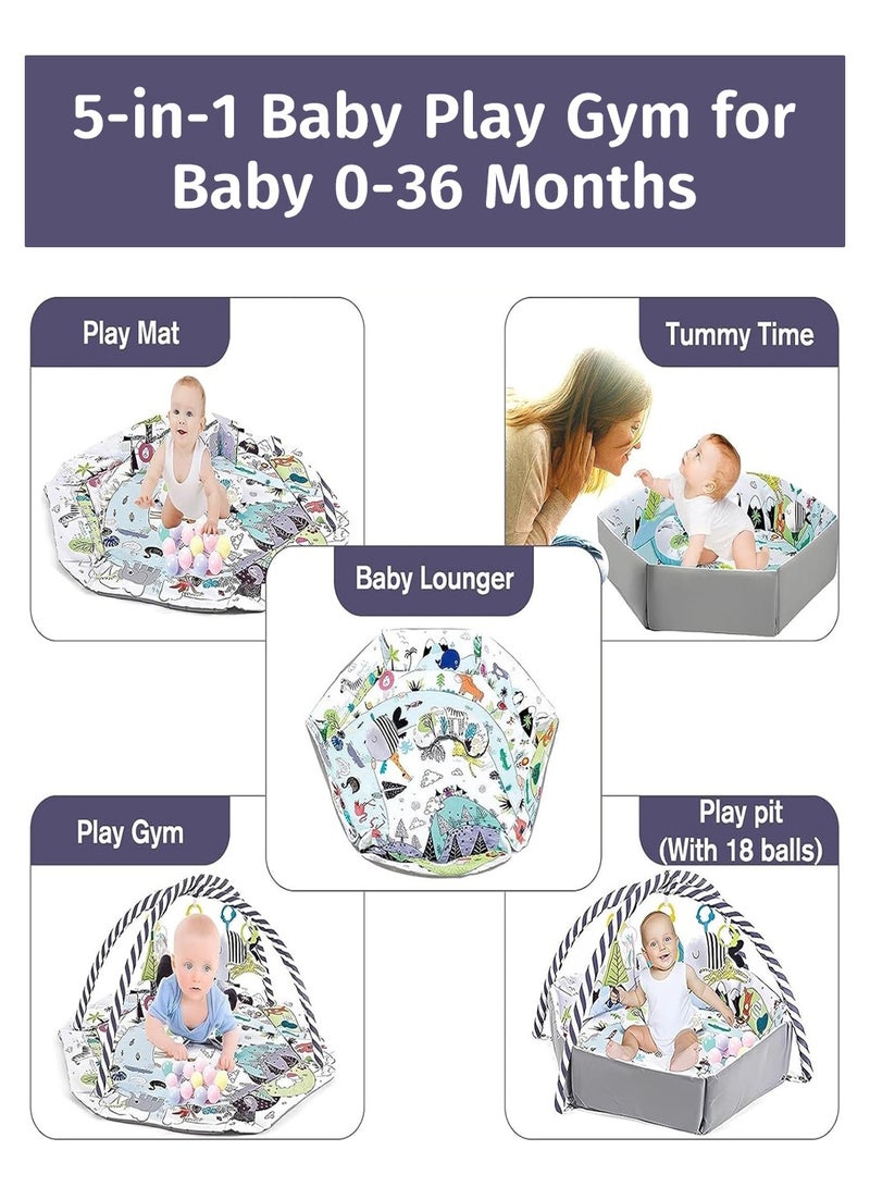 موفانت سجادة لعب للأطفال 5 في 1، سجادة نشاط للأطفال مع 6 ألعاب قابلة للربط، سجادة لعب للأطفال قابلة للغسل والتنفس لتنمية المهارات الحسية والحركية عند الأطفال حديثي الولادة - Image 2