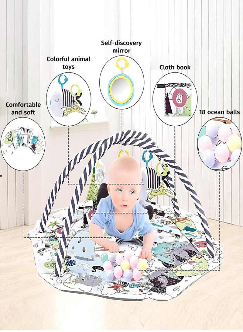 موفانت سجادة لعب للأطفال 5 في 1، سجادة نشاط للأطفال مع 6 ألعاب قابلة للربط، سجادة لعب للأطفال قابلة للغسل والتنفس لتنمية المهارات الحسية والحركية عند الأطفال حديثي الولادة - Image 3