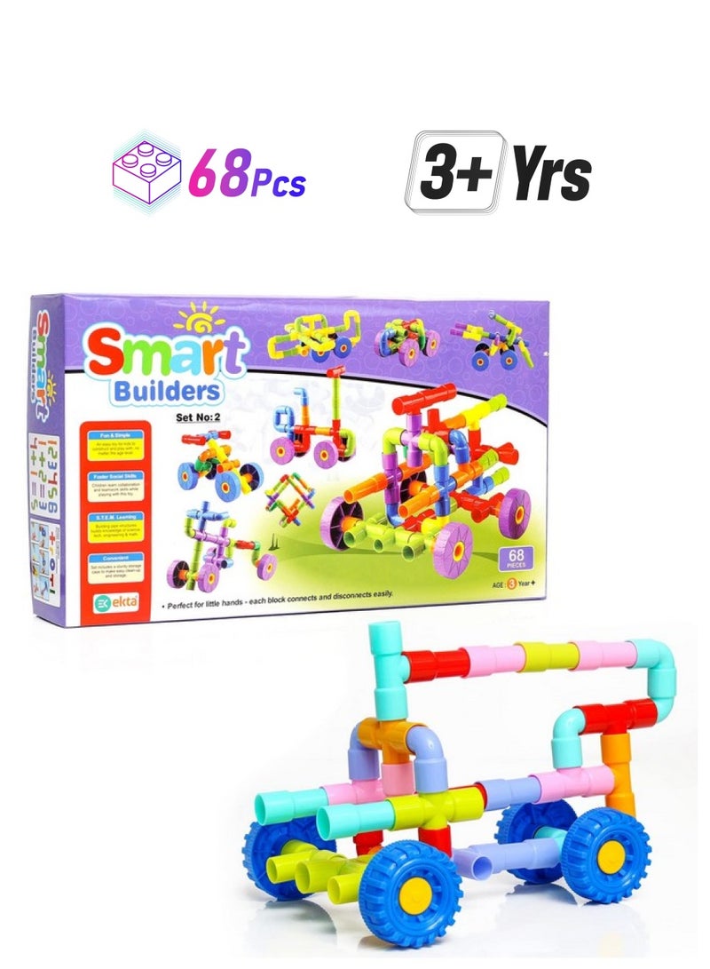 Ekta Smart Builders Building Blocks Set-2, Building Blocks for Kids, Block Game for Kids (Multicolor, Big Size) - 68 Pieces - Image 1