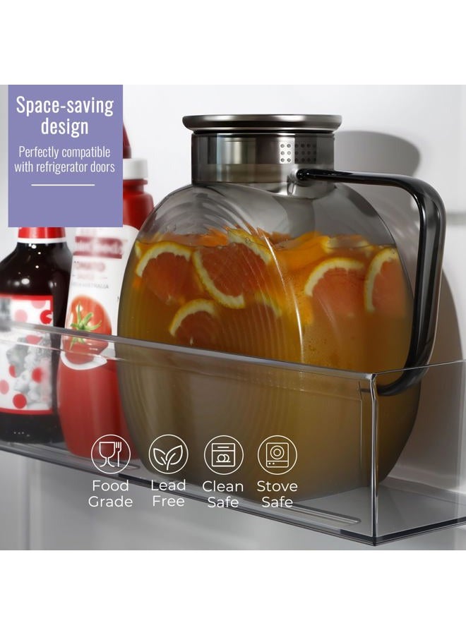 WARMSIMPLE Glass Pitcher With Lid, 2 Liter 68 oz Glass Water Pitchers With handle and lid, 0.528 Gallon Tea Pitcher For Fridge, Carafe Jug Jar For Hot/Cold Water Iced Tea Juice Coffee Milk Beverage (Grey) - Image 2