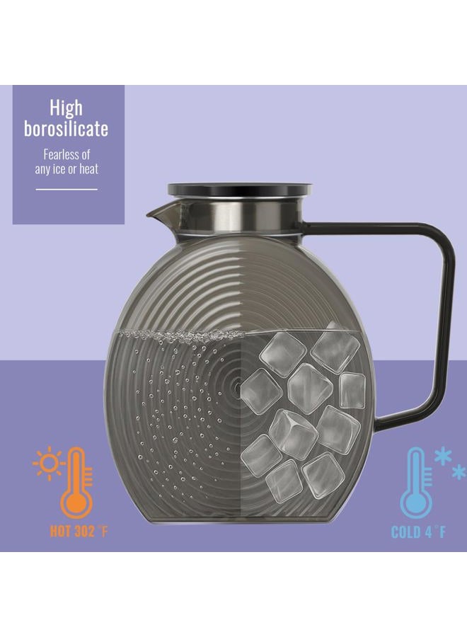 WARMSIMPLE Glass Pitcher With Lid, 2 Liter 68 oz Glass Water Pitchers With handle and lid, 0.528 Gallon Tea Pitcher For Fridge, Carafe Jug Jar For Hot/Cold Water Iced Tea Juice Coffee Milk Beverage (Grey) - Image 5