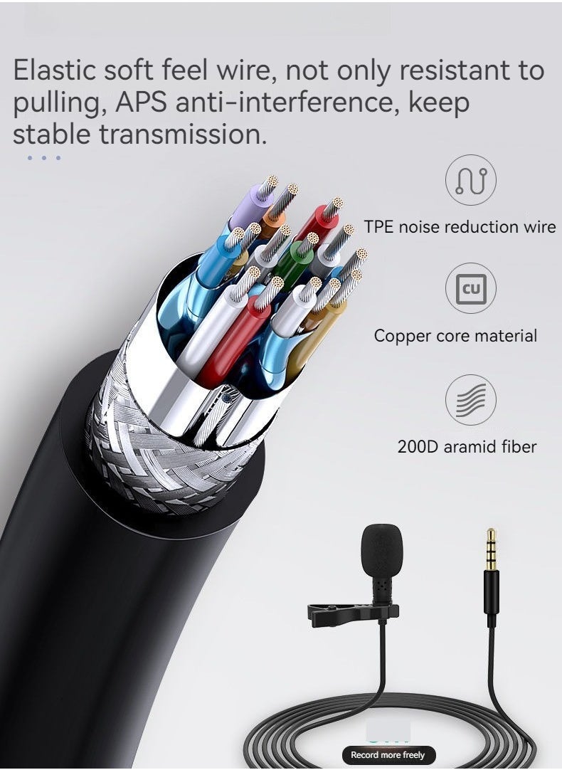 Generic - Lavalier noise reduction microphone mini portable small microphone live broadcast wheat black - Image 1