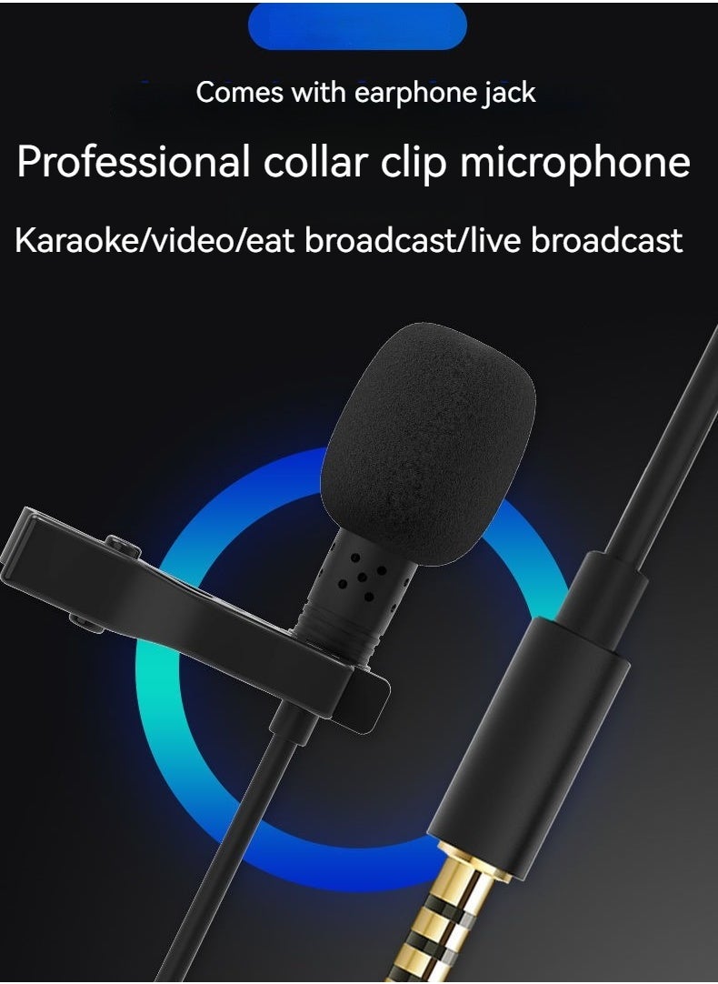 Generic - Lavalier noise reduction microphone mini portable small microphone live broadcast wheat black - Image 1