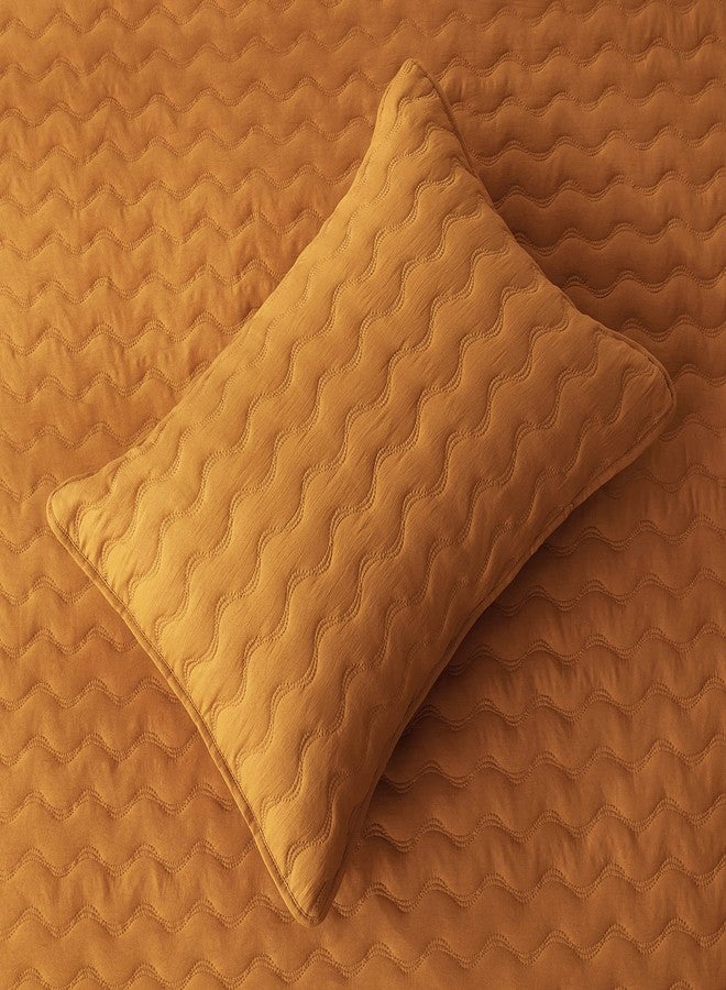 شيموا كولكشن طقم لحاف تشيزموي كوليكشن ديستني المكون من 3 قطع، مقاس كوين، بنمط التوابل - طقم غطاء سرير مبطن خفيف الوزن من الألياف الدقيقة المغسولة بالحجر، مناسب لجميع الفصول، بخياطة مموجة. - Image 3