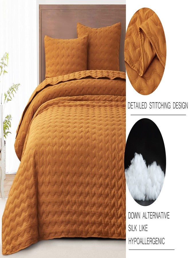 شيموا كولكشن طقم لحاف تشيزموي كوليكشن ديستني المكون من 3 قطع، مقاس كوين، بنمط التوابل - طقم غطاء سرير مبطن خفيف الوزن من الألياف الدقيقة المغسولة بالحجر، مناسب لجميع الفصول، بخياطة مموجة. - Image 5