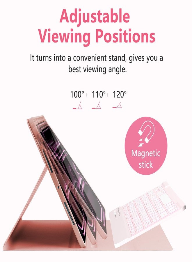 MMK for iPad Pro 11 inch Case with Keyboard 2024, for iPad 11 Pro Case with Keyboard Case (A3006 A2837 A2836) with Backlit BT Keyboard, for iPad Pro Keyboard Case 11 inch with Pencil Holder - Pink - Image 4