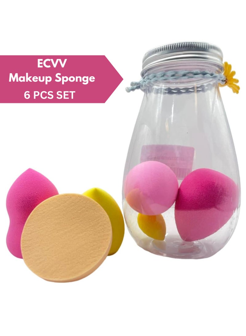 ECVV مجموعة إسفنجات مكياج ECVV، 6 قطع إسفنجات خلط الأساس، مثالية للسائل، الكريم، والبودرة، إسفنجات مكياج متعددة الألوان، مع زجاجة بلاستيكية شفافة - ألوان متنوعة - Image 1