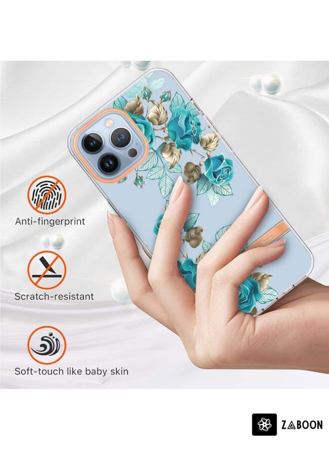 Generic For iPhone 13 Pro Flowers and Plants Series IMD TPU Phone Case (Blue Rose)  - Image 1