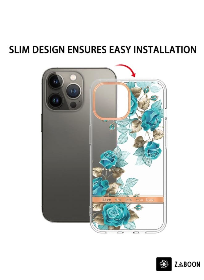 Generic For iPhone 13 Pro Flowers and Plants Series IMD TPU Phone Case (Blue Rose)  - Image 4
