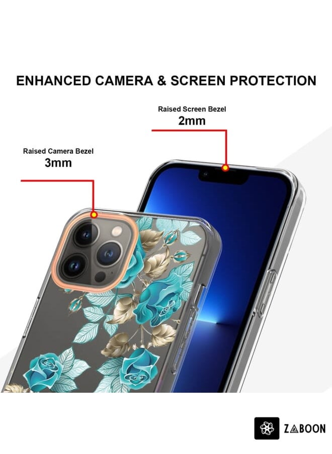 Generic For iPhone 13 Pro Flowers and Plants Series IMD TPU Phone Case (Blue Rose)  - Image 3