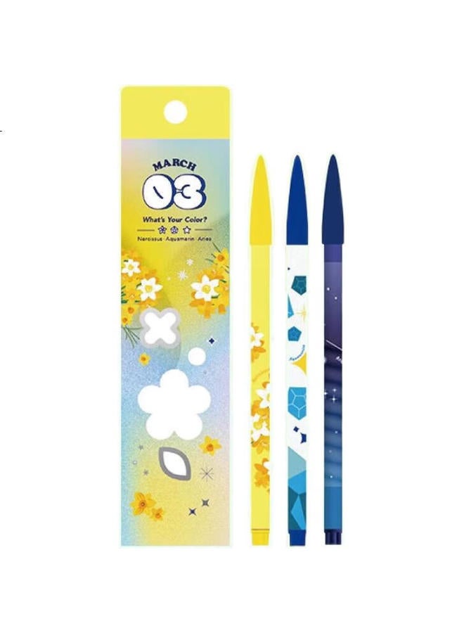 Monami 3000 Watercolor Markers, 12 Zodiac Signs, 0.4Mm, High-Quality Colored Water-Based Pens, For Note-Taking, Student Journals, And Line Drawing, 3-Color Set - March - Image 1