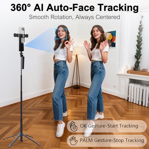 DMYWB Auto Face Tracking Selfie Stick Tripod with Detachable Smart Tracking Gimbal No App for Shooting Cell Phone Photo and Video Kits Tripod Stand 709 Camera Tripod with Remote and Gesture Control - Image 3