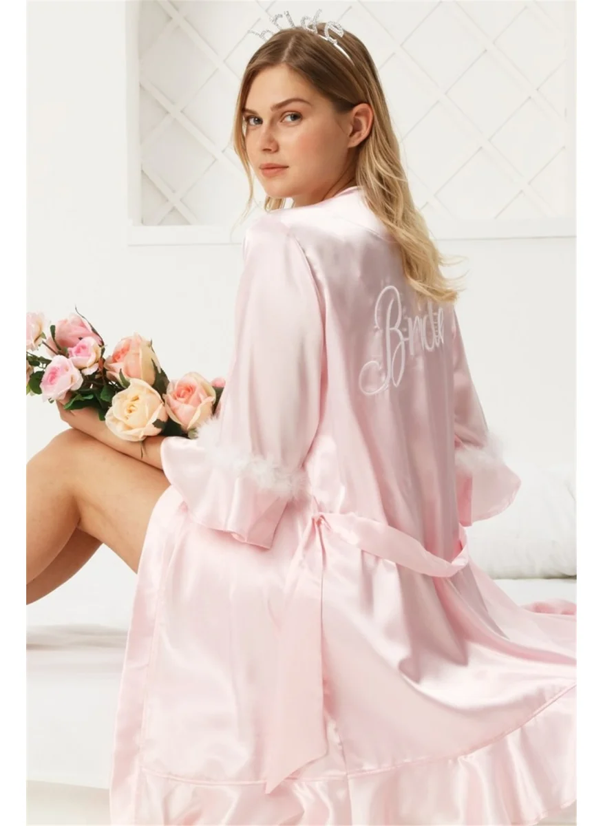 Cossy By Aqua 22686 Bride Satin Dressing Gown-Pink