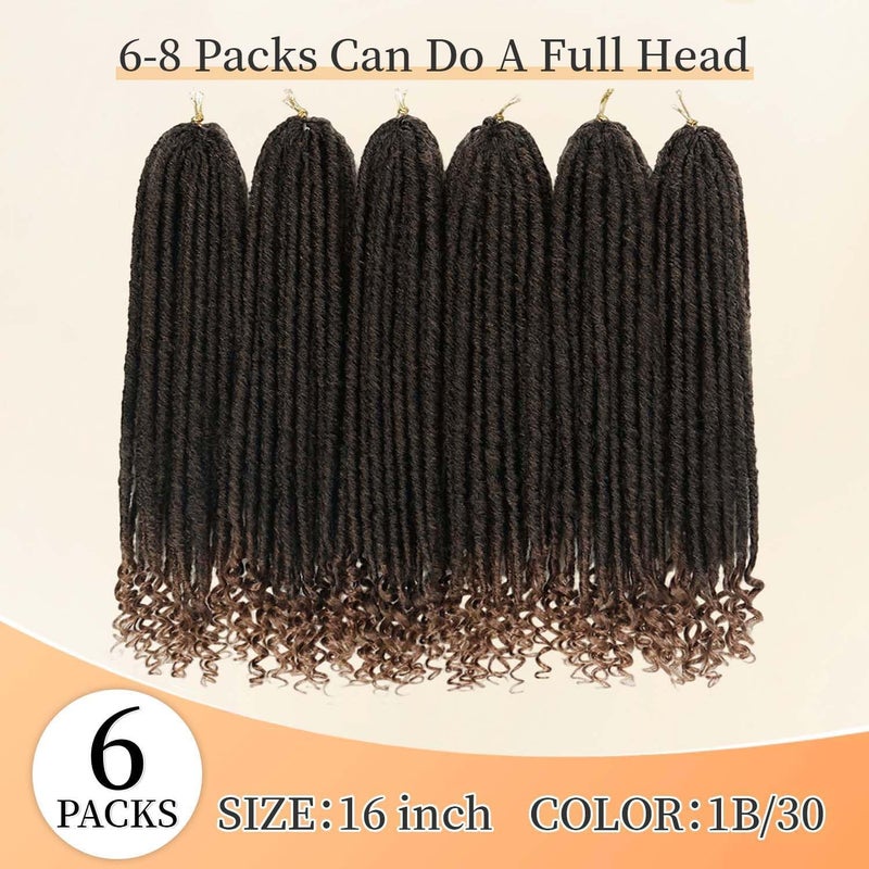 MODERN QUEEN Goddess Locs Crochet Hair 6 Packs, 16 Inch Straight Faux Locs Crochet Braids, Pre-Looped Curly Soft Synthetic Ombre Braiding Hair Extensions for Black Women(16 Inch, 6 Packs, 1B/30#) - Image 4