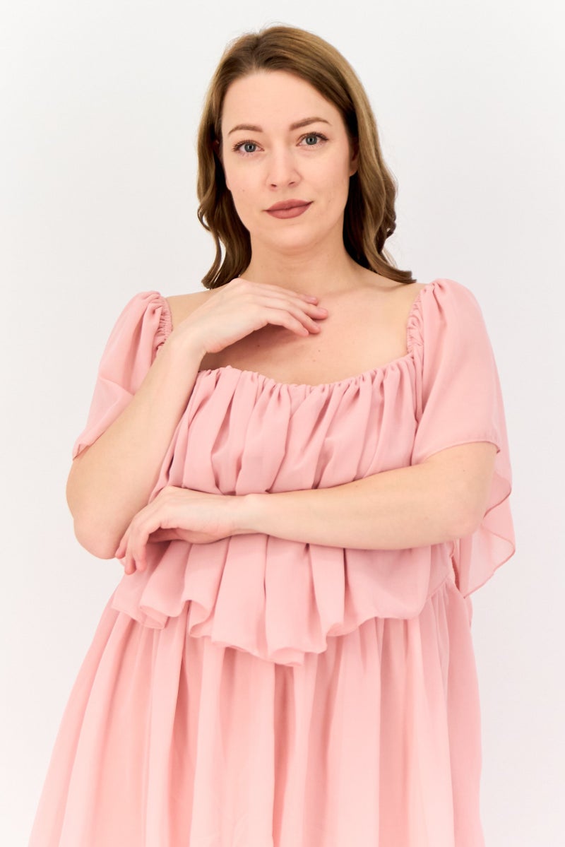 Archive Design Studio Women Off Shoulder Ruffle Tiered Dress, Mauve - Image 3