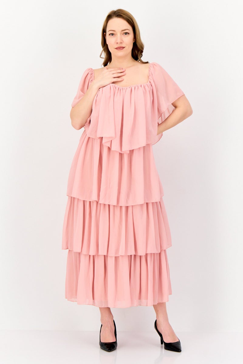 Archive Design Studio Women Off Shoulder Ruffle Tiered Dress, Mauve - Image 1