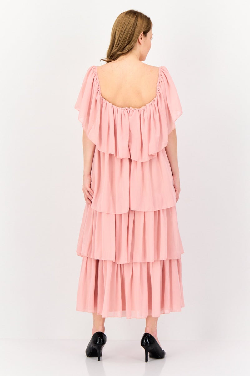 Archive Design Studio Women Off Shoulder Ruffle Tiered Dress, Mauve - Image 2