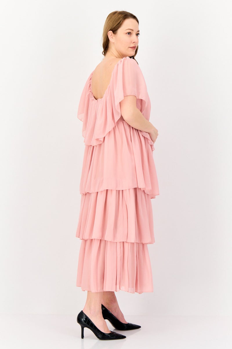 Archive Design Studio Women Off Shoulder Ruffle Tiered Dress, Mauve - Image 4