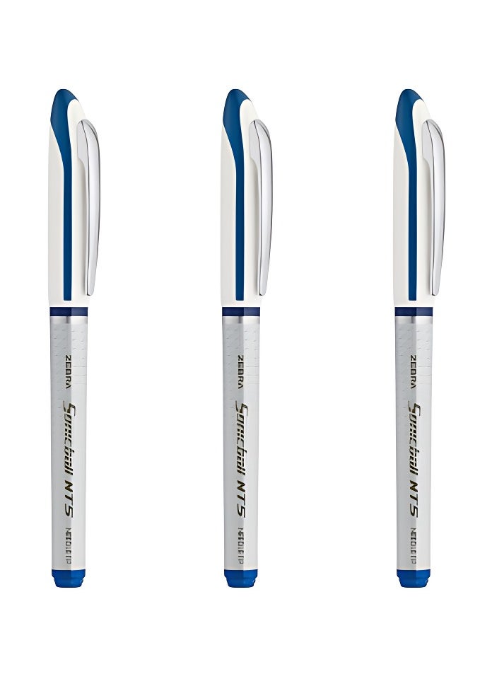ZEBRA 3 Piece Sonicball NT5 Liquid Ink Pen Blue Smooth Writing Experience  - Image 4