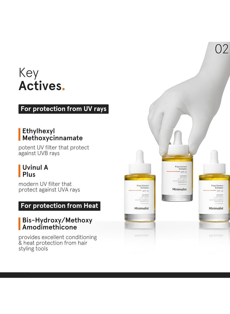 Minimalist SPF 30 Hair Serum for Frizzy Hair With Keratin, Argan Oil & Ceramides | Heat Protection, Smoothens & Protects From UV | Lightweight Leave-In for Women & Men | 50 ml - Image 5