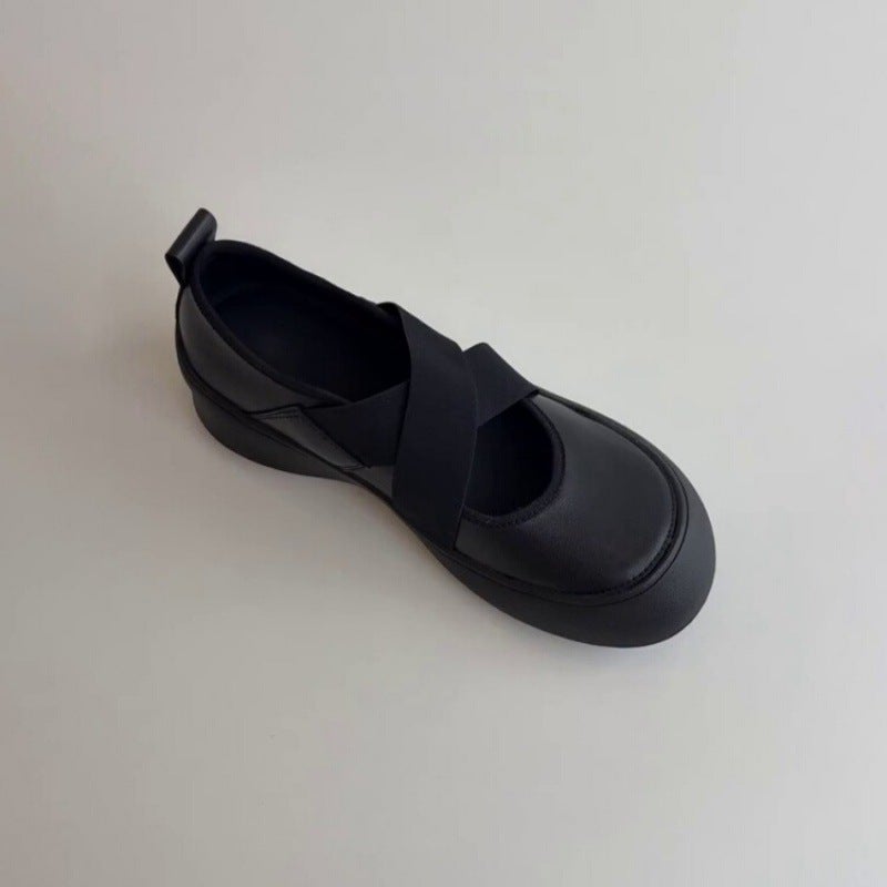 Soft Leather Version ~ Thick Bottom Sports Cross Belt Mary Jane Small Leather Shoes Round Toe Ballet Shoes Women'S Shallow Mouth Retro Single Shoes - Image 2