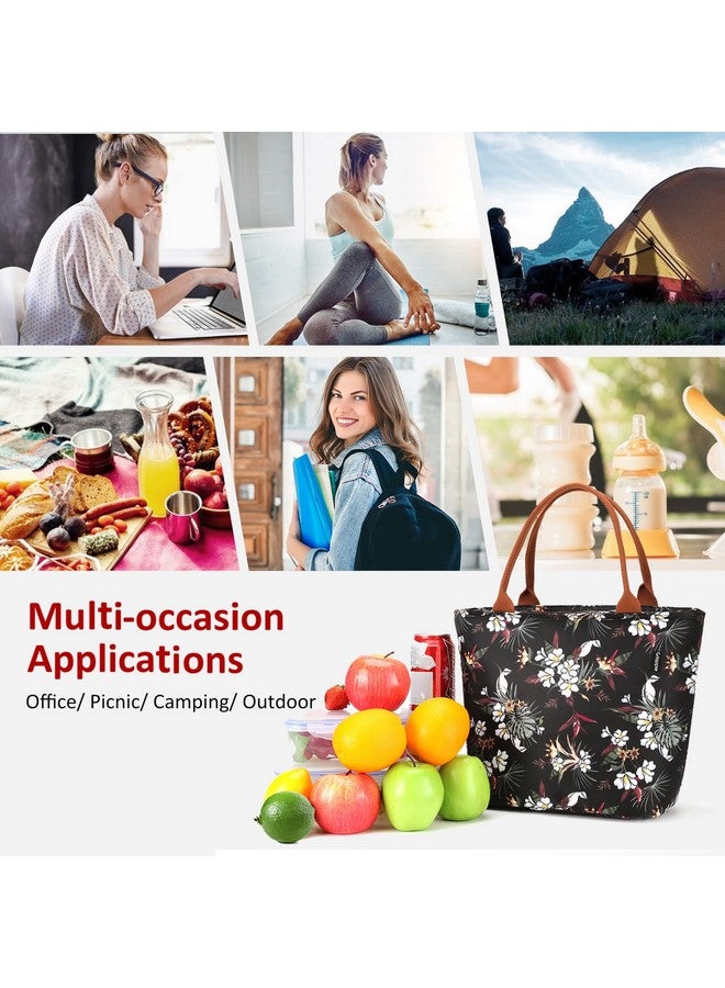Gloppie Gloppie Insulated Lunch Bag Women Flower Lunch Box Cooler Tote Leakproof Work Meal Prep Purse Womens Lunch Bags Loncheras para mujer 9L White Flower  - Image 2