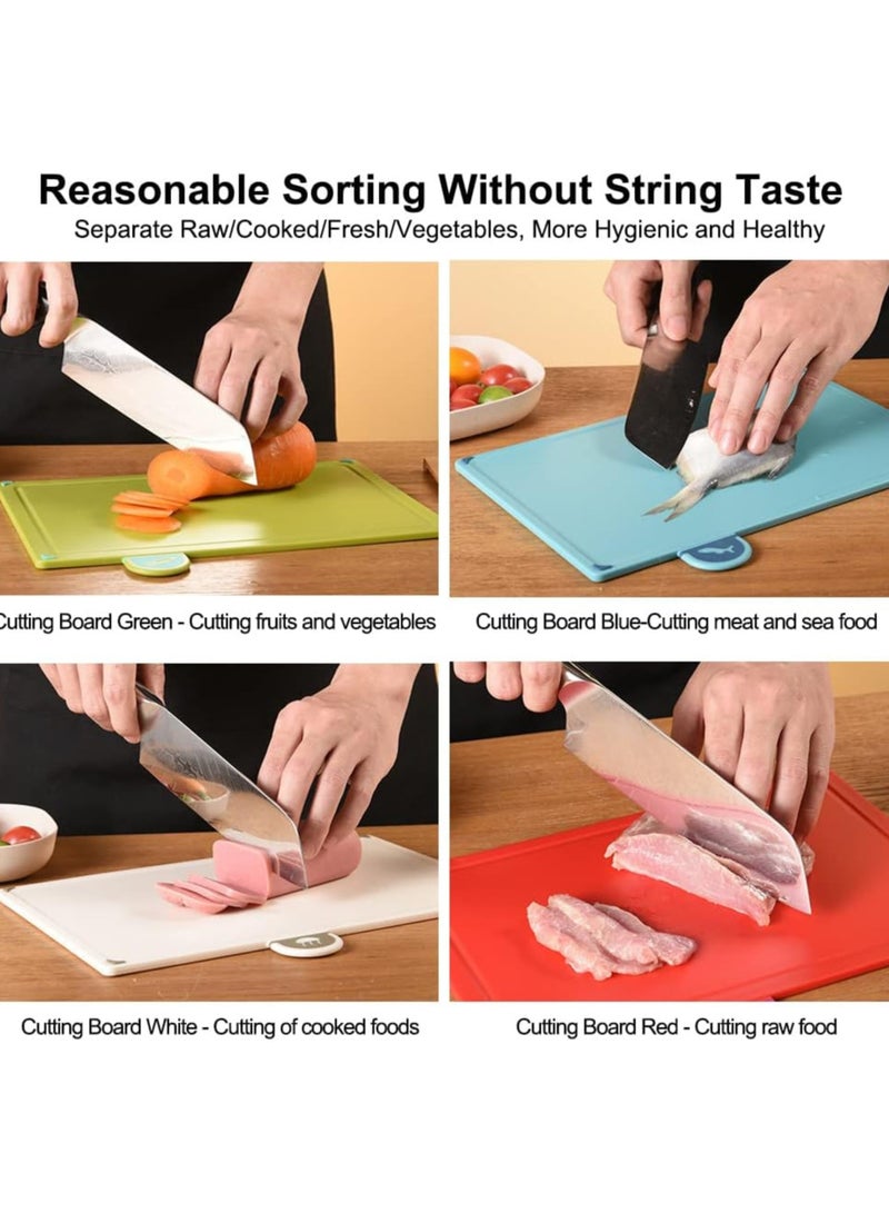 Cutting Boards, 4pcs Chopping Board Kit with Drainage Holder Stand and Easy Gripped Handle Color Marked Cutting Boards Non slip Durable Kitchen Food Cutting Mats Set for Meat Fruit Vegetable Fish - Image 2