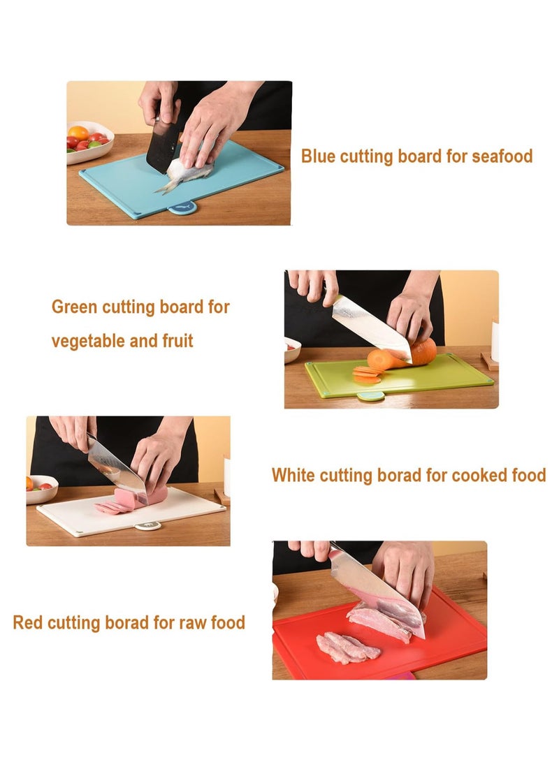 Cutting Boards, 4pcs Chopping Board Kit with Drainage Holder Stand and Easy Gripped Handle Color Marked Cutting Boards Non slip Durable Kitchen Food Cutting Mats Set for Meat Fruit Vegetable Fish - Image 3