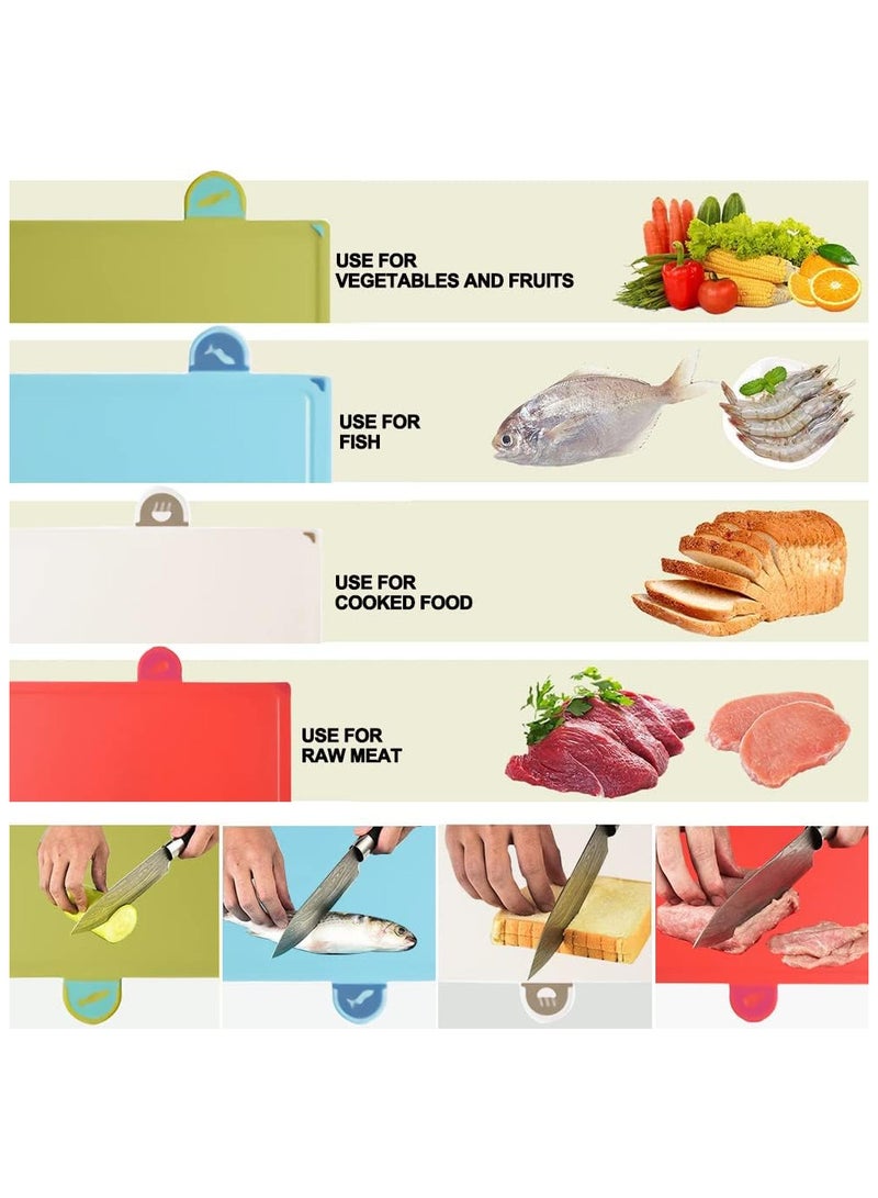 Cutting Boards, 4pcs Chopping Board Kit with Drainage Holder Stand and Easy Gripped Handle Color Marked Cutting Boards Non slip Durable Kitchen Food Cutting Mats Set for Meat Fruit Vegetable Fish - Image 4
