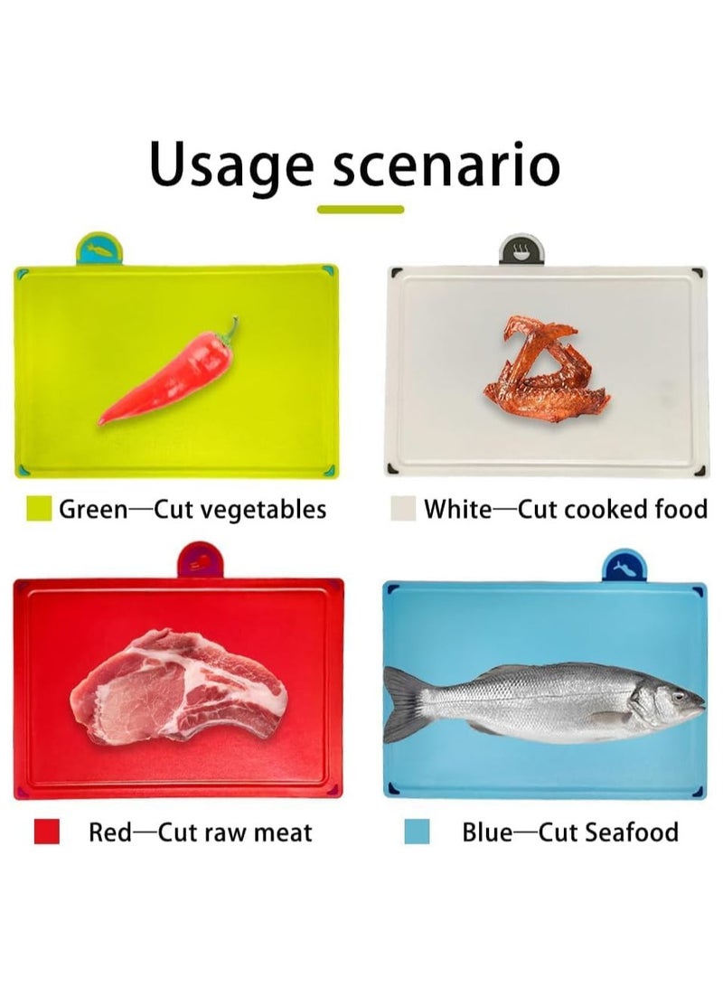 Cutting Boards, 4pcs Chopping Board Kit with Drainage Holder Stand and Easy Gripped Handle Color Marked Cutting Boards Non slip Durable Kitchen Food Cutting Mats Set for Meat Fruit Vegetable Fish - Image 5