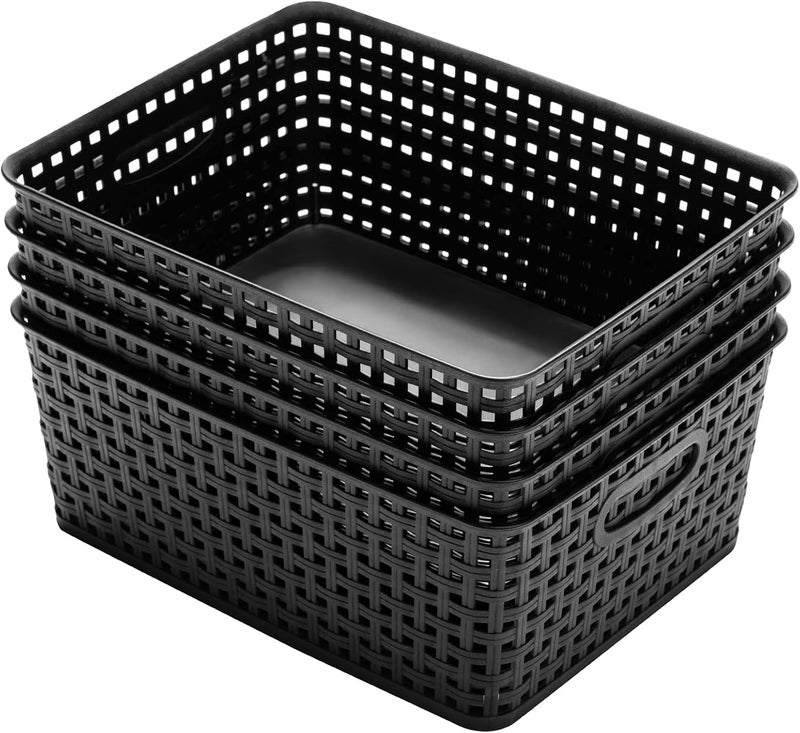 Eslite Plastic Storage Baskets for Organizing,11"X8.5"X4.7",Pack of 4 (Black) - Image 4