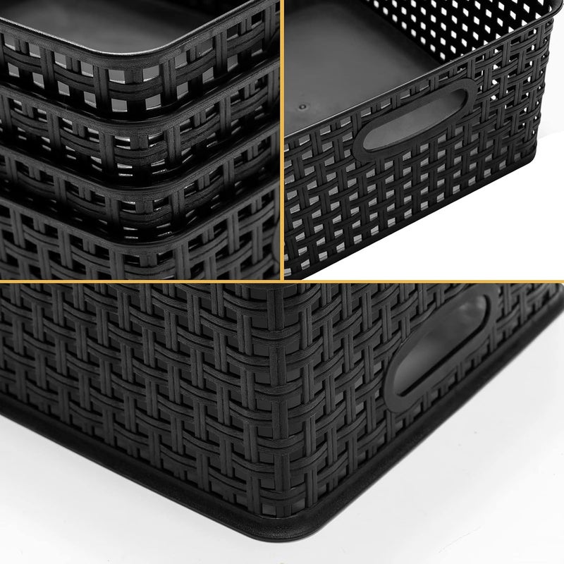 Eslite Plastic Storage Baskets for Organizing,11"X8.5"X4.7",Pack of 4 (Black) - Image 2