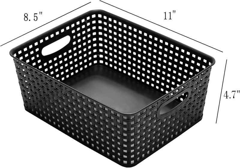 Eslite Plastic Storage Baskets for Organizing,11"X8.5"X4.7",Pack of 4 (Black) - Image 3