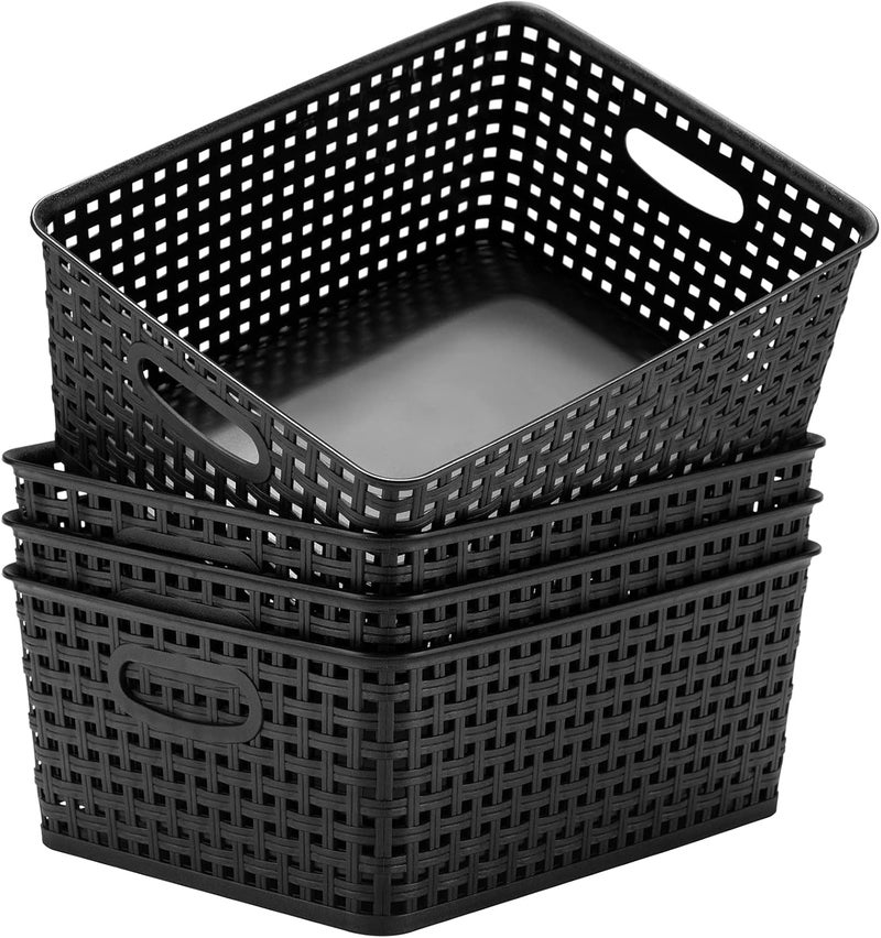 Eslite Plastic Storage Baskets for Organizing,11"X8.5"X4.7",Pack of 4 (Black) - Image 1