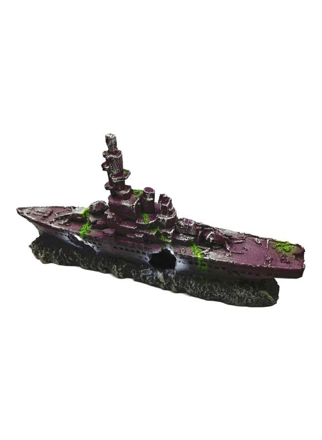 NIBEMINENT Boat Ship Shaped Aquarium Ornament Purple/Green/Beige 23x4x11cm