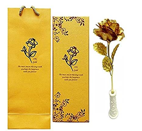 Lavanaya Silver Lavanaya Silver - Gold Rose Artificial Flower Gift Set with Loving Box Carry Bag and Beautiful Bud Vase, Perfect for Your Loved Ones  - Image 1