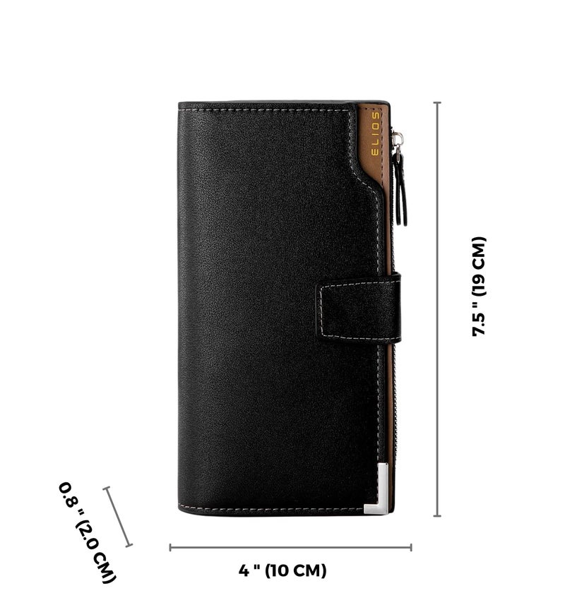 Elios Women 24 Card Slots Large Capacity PU Leather Clutch Wallet Card Phone Holder Organizer Ladies Purse (Black) - Image 5