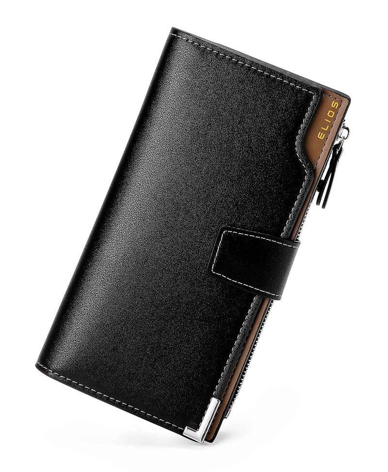 Elios Women 24 Card Slots Large Capacity PU Leather Clutch Wallet Card Phone Holder Organizer Ladies Purse (Black) - Image 1