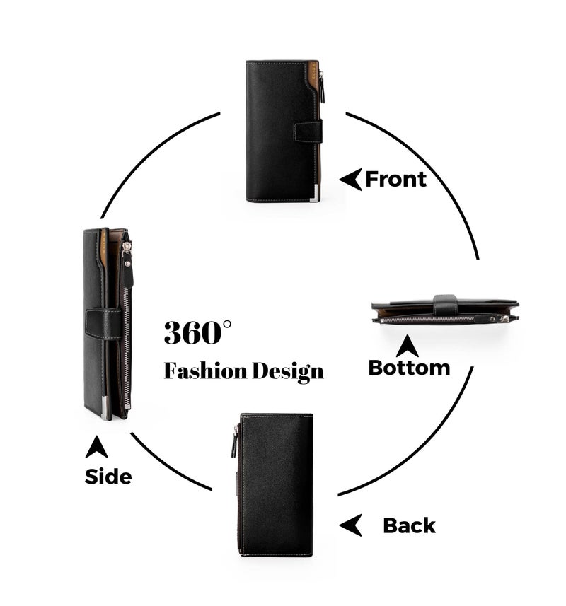 Elios Women 24 Card Slots Large Capacity PU Leather Clutch Wallet Card Phone Holder Organizer Ladies Purse (Black) - Image 3
