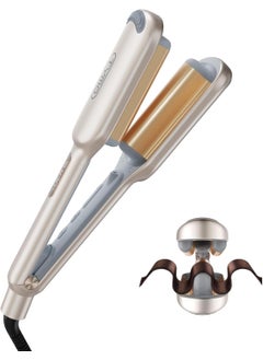 TYMO Curling Iron Hair Crimper Waver - TYMO ROVY Beach Waves Curling Wand, Ionic Deep Waver Hair Curler Tool with Ceramic 3 Barrel for Women, Dual Voltage, Anti-Scald, Easy to Use, Elegant Gold, 1 Inch 