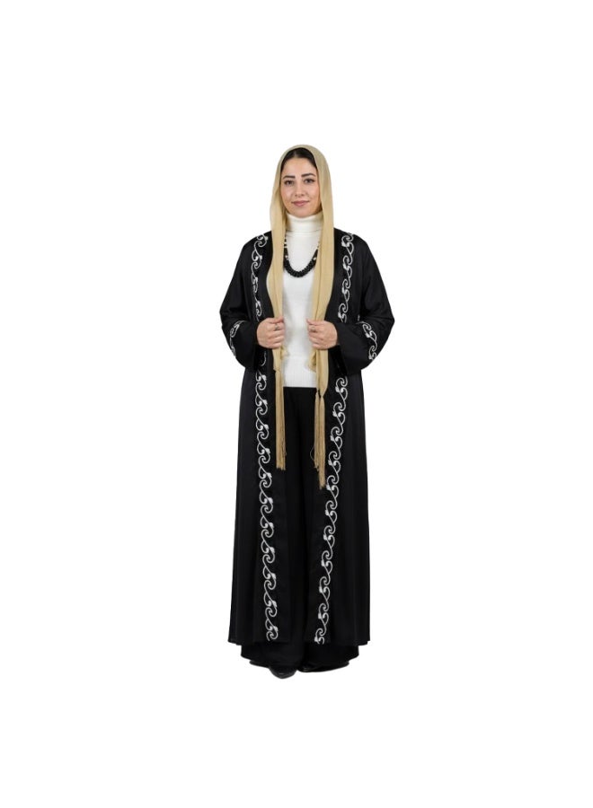 سموكي إيجيبت كفتان عباية ستان التامودا بالتظريز-اسود - Image 1