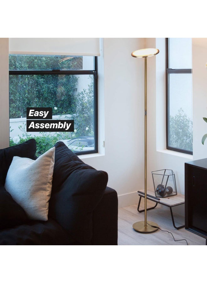 Brightech Sky Flux Dimmable LED Floor Lamp â€“ Super Bright Floor Lamp for Living Room and Offices â€“ Torchiere Standing Lamp with 3 Light Options, Tall Lamp for Bedroom Reading and More - Brass - Image 4